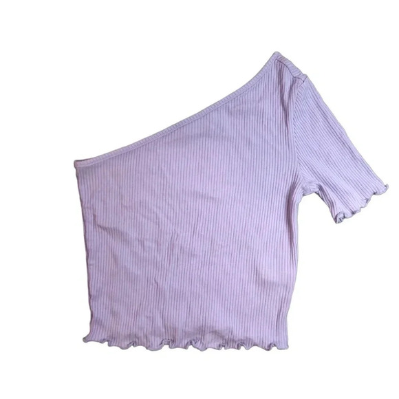 ASOS Design Off the Shoulder Lettuce Edge Top | Lilac | Size 02 - Picture 2 of 5
